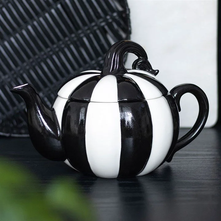 Gothic Elegance Black & White Pumpkin Tea Pot