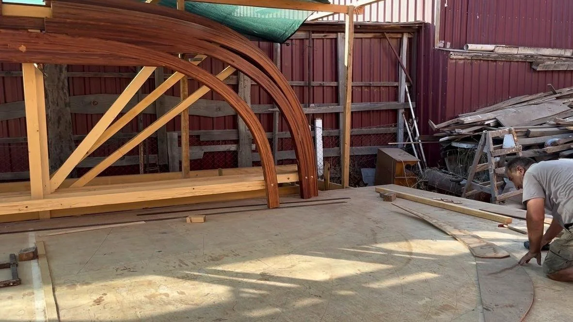 Lofting the frames, some finished in the background