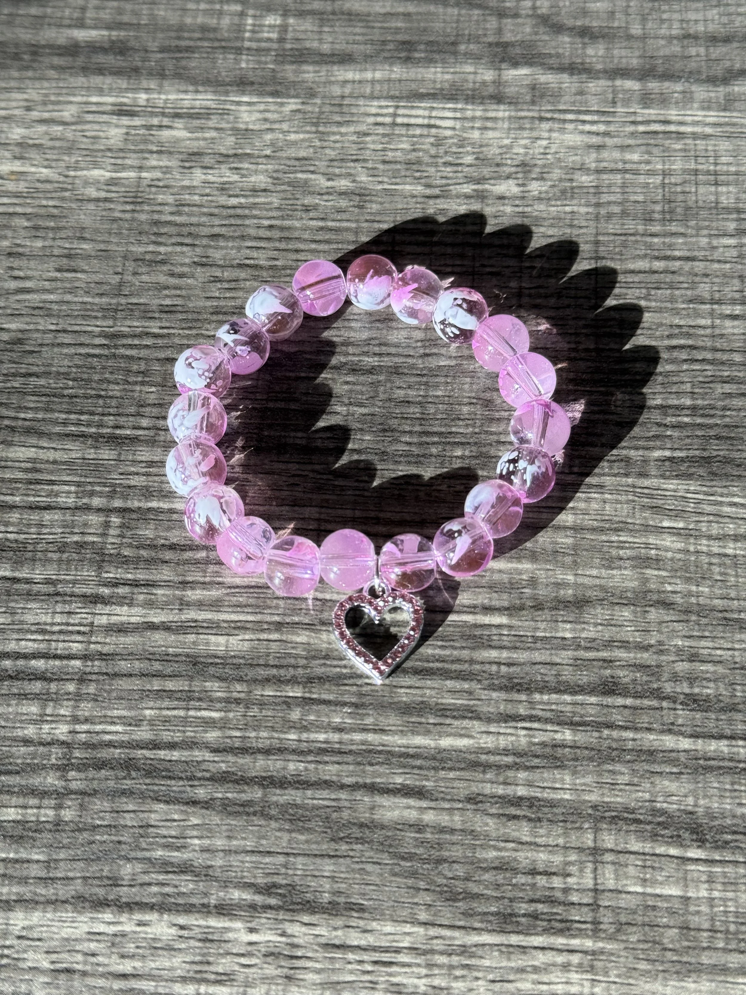 Pink Crystal Heart Charm Bracelet