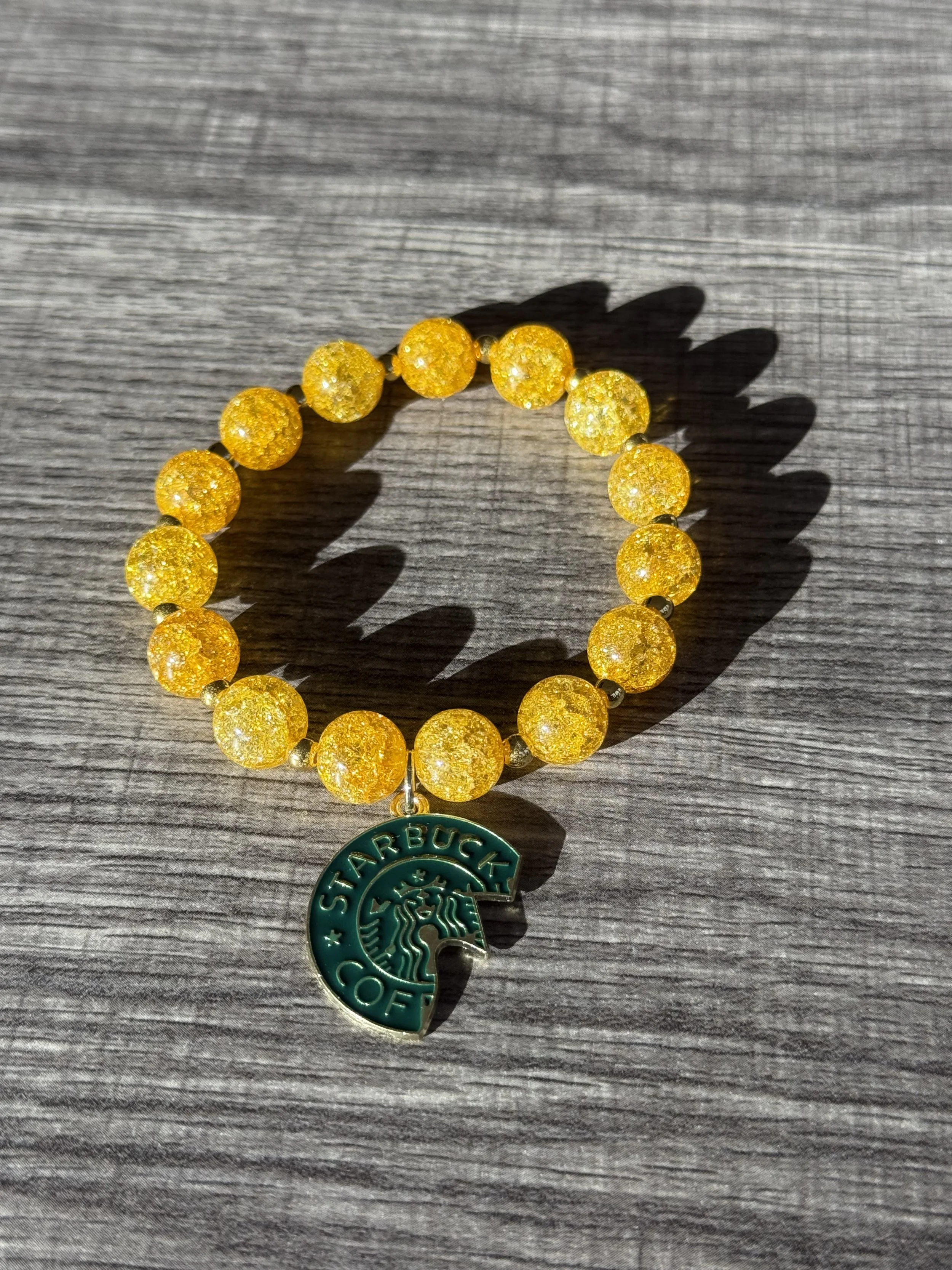 Radiant Yellow Beaded Coffee Charm Bracelet