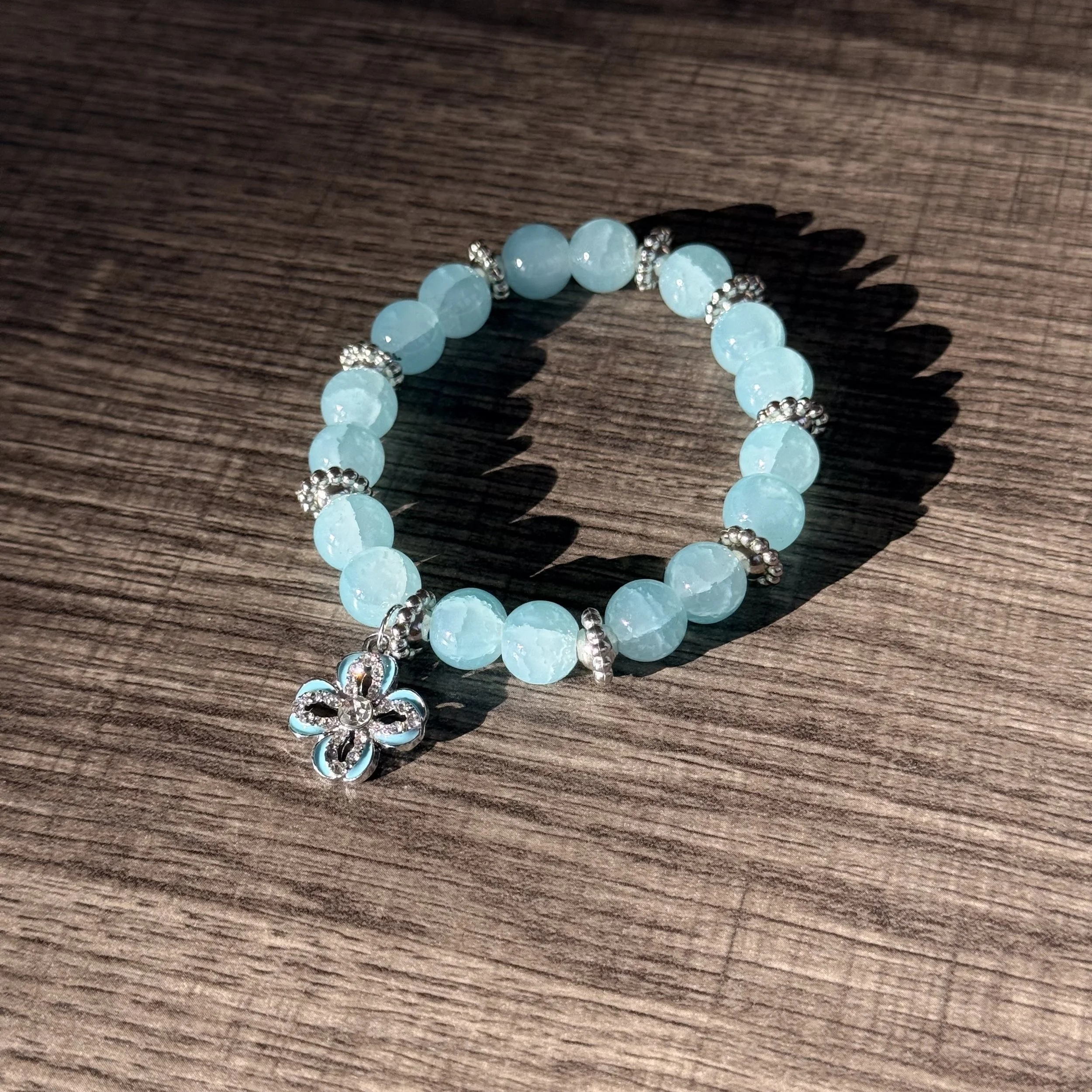 Aquamarine flower Charm Bracelet