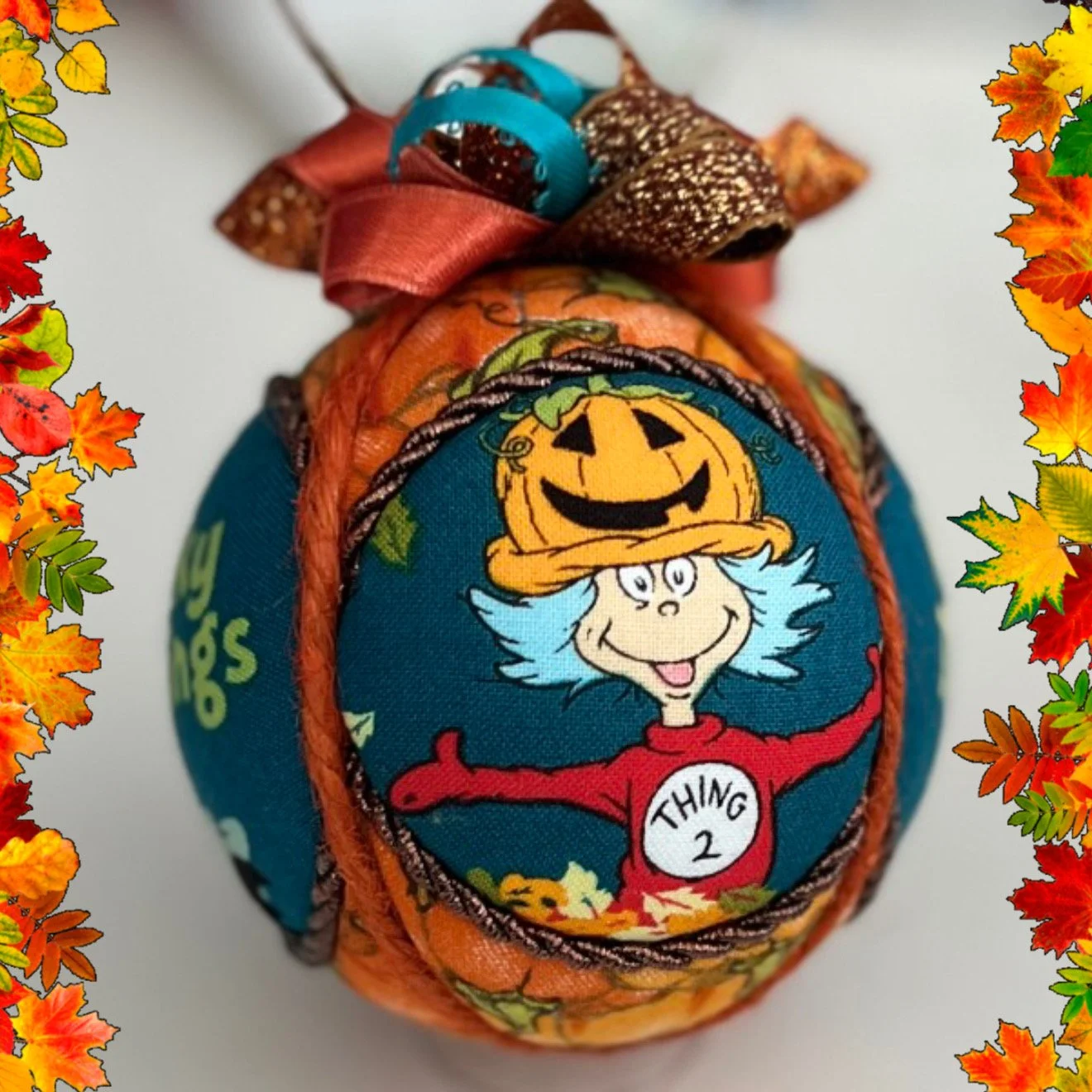 Whimsical Thing 1 and Thing 2 Pumpkin Ornament