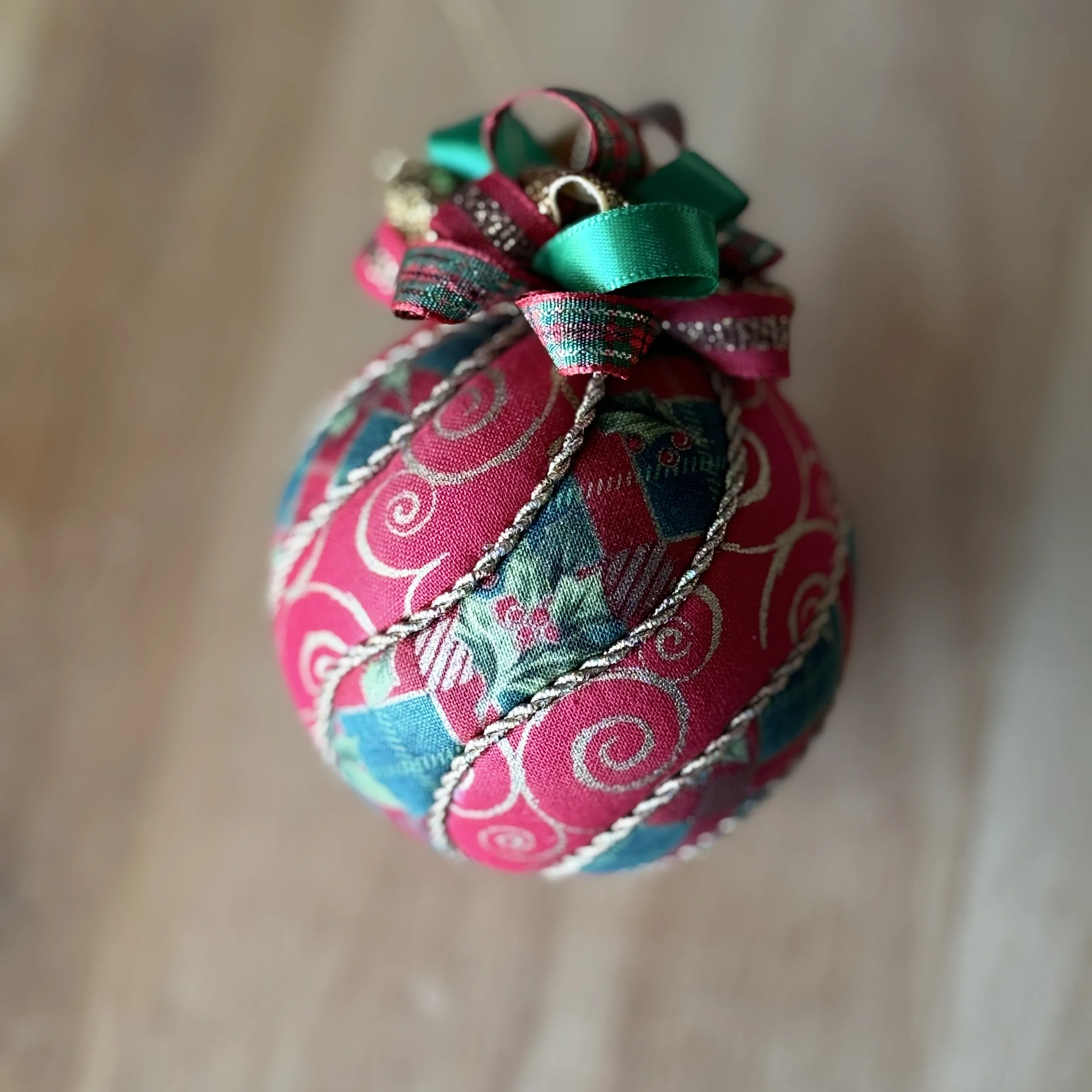 Elegant Red & Green Holiday Ornament with Gold Accents