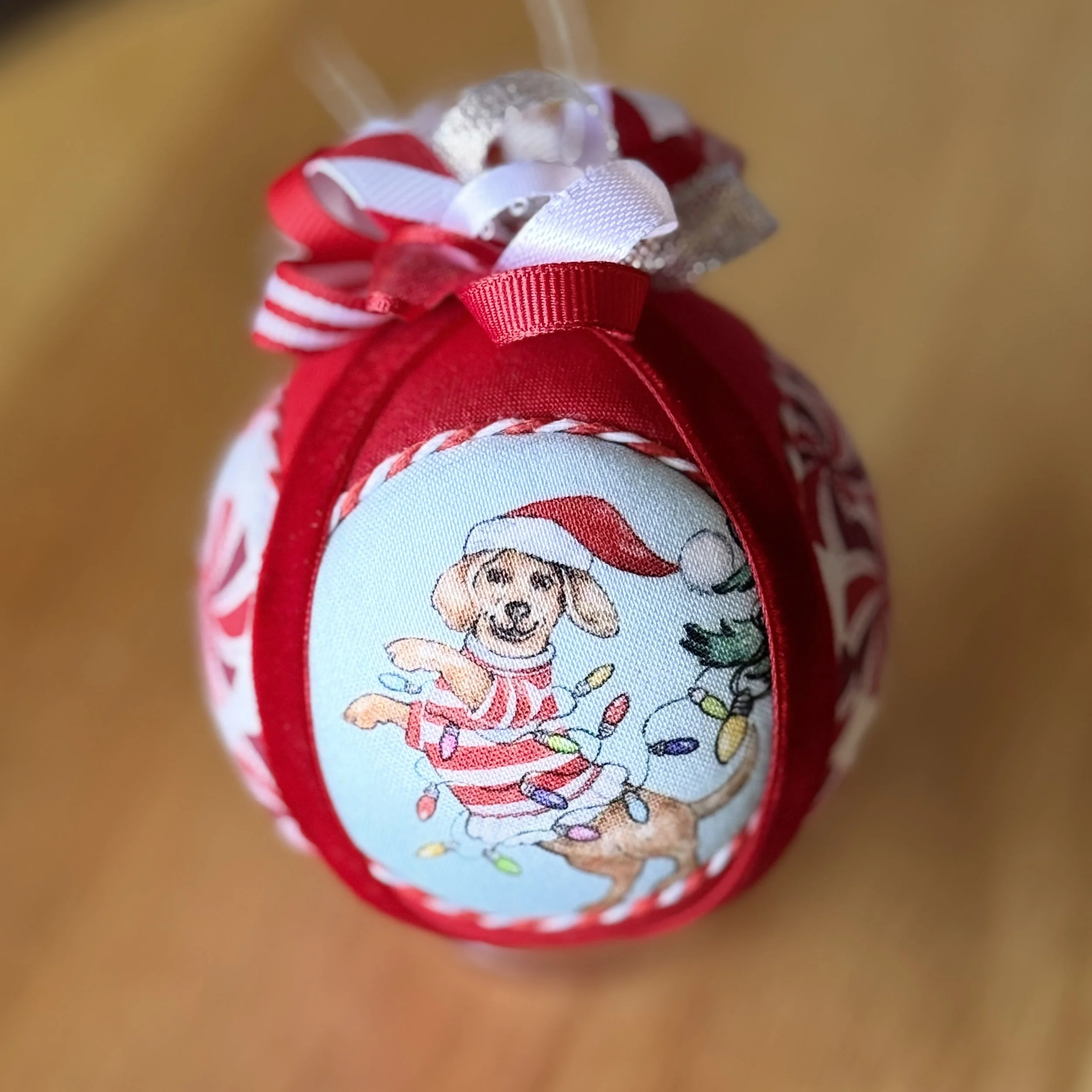 Festive Dog Ornament with Peppermint Accents