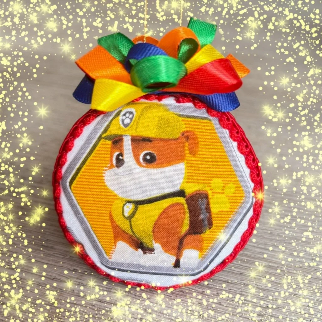 Rubble Paw Patrol Ornament with Colorful Bow