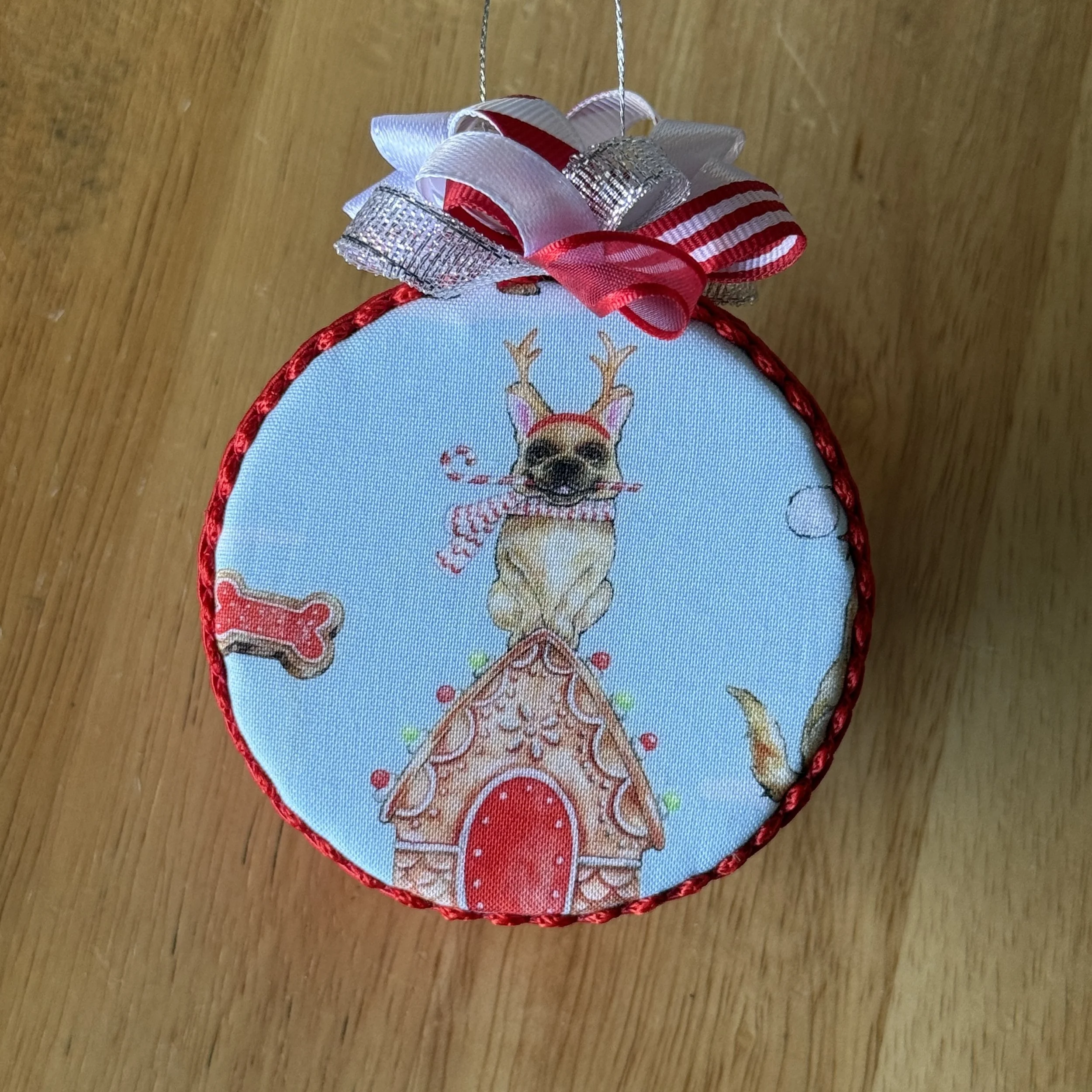 Dog-on-Gingerbread House Ornament