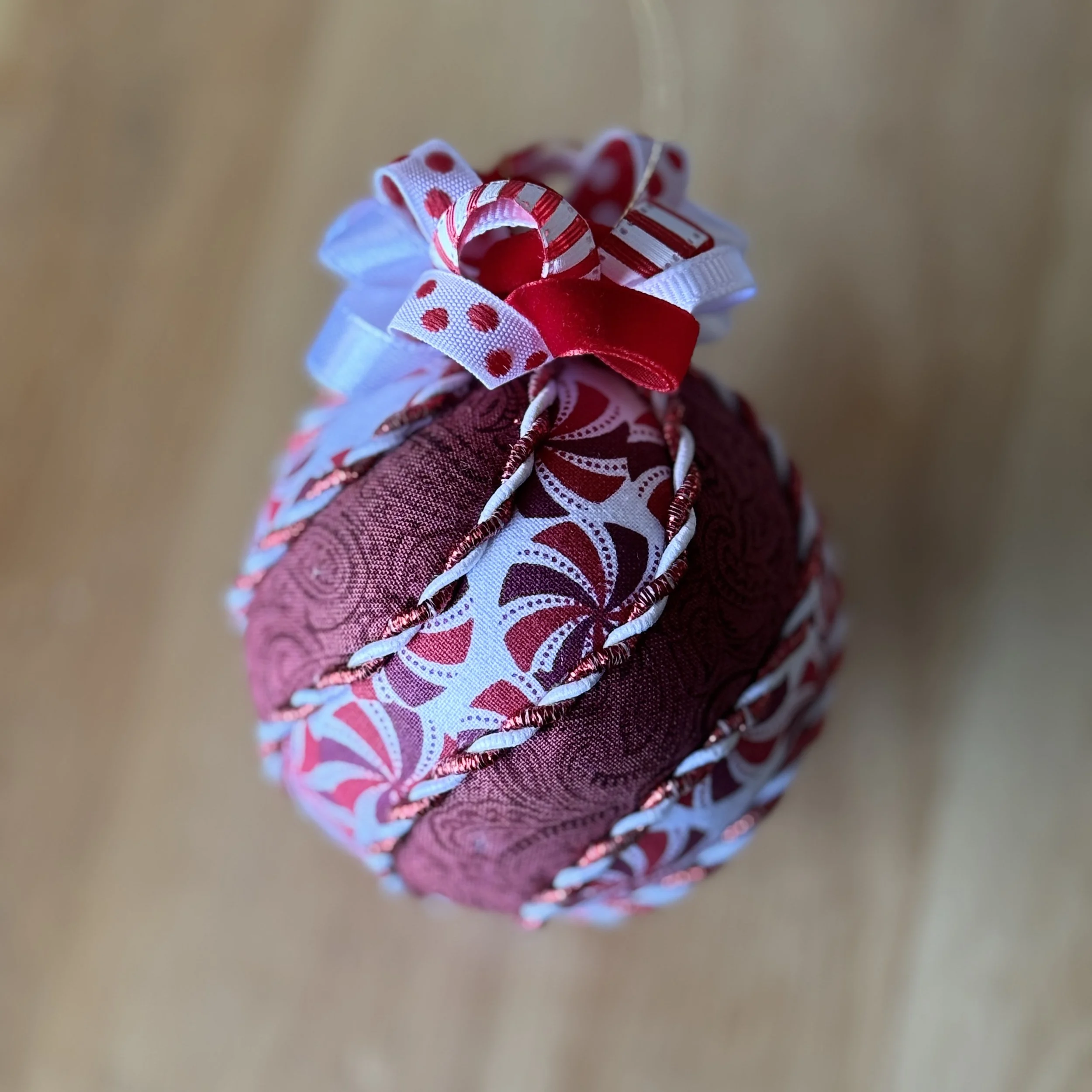 Festive Red & Peppermint Bow Ornament