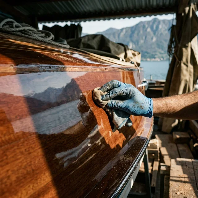 craftman shines boat side on lake como docking area