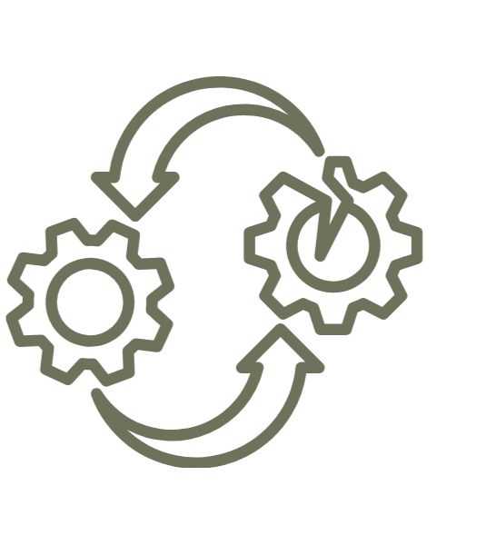 Icon of two gears connected with circular arrows indicating process or cycle