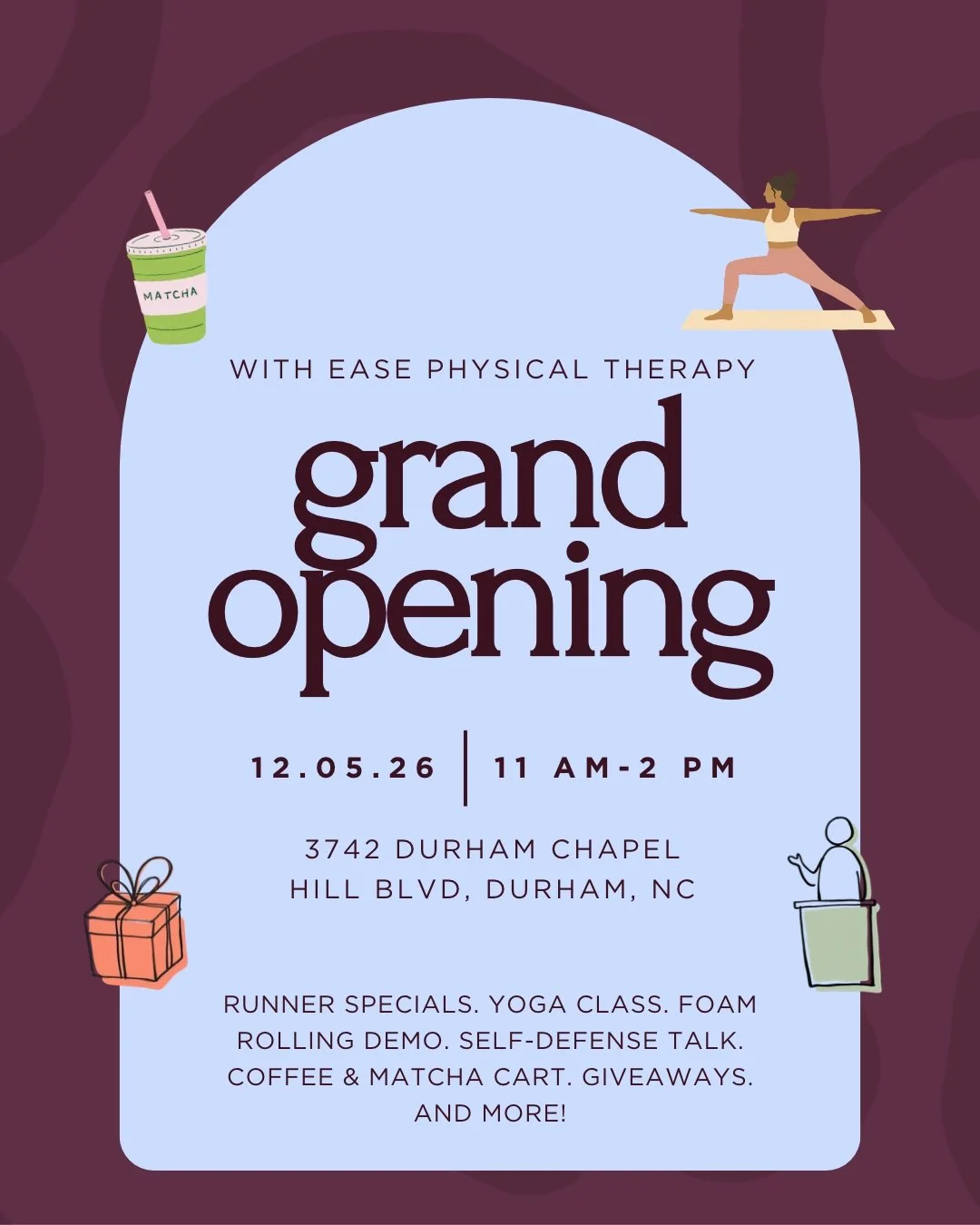 IT'S HAPPENING!!! 🥹

After a whole lot of behind-the-scenes work, I'm SO excited to officially invite you to the grand opening of With Ease Physical Therapy in Durham!

Your $10 ticket includes:

☕ A drink from @canelacafenc 

🏃&zwj;♀️ Presentation