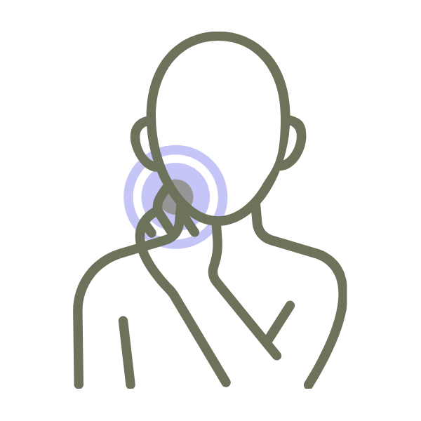 Line drawing of a person holding their neck with a checkered background.