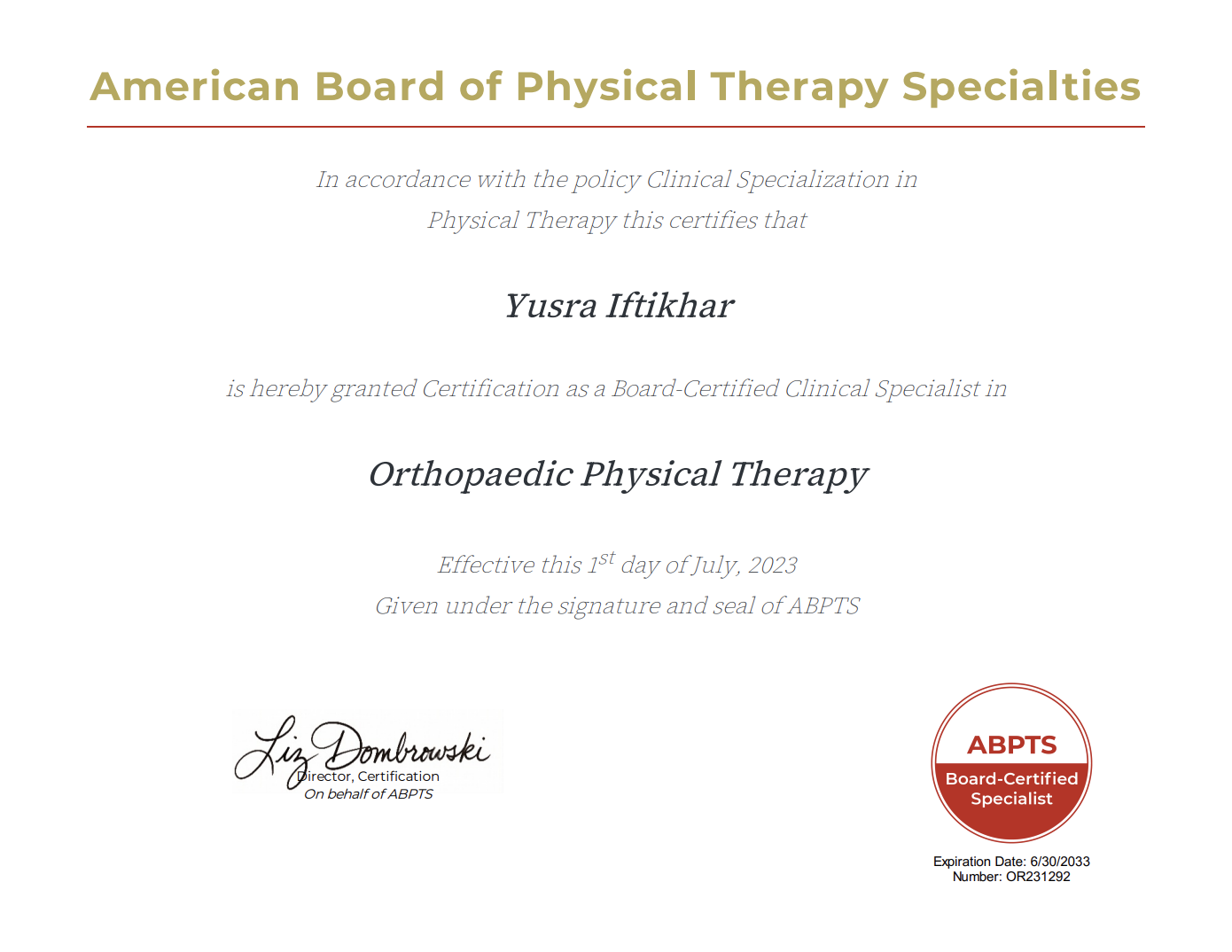 ABPTS Orthopedic Clinical Specialist Raleigh