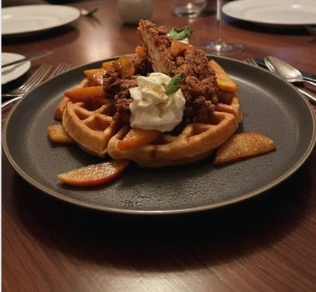 chicken & waffles with peaches.jpeg
