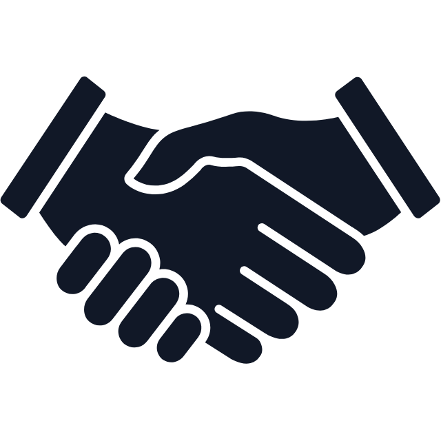 Illustration of two hands shaking, symbolizing agreement or partnership.