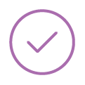 Purple checkmark icon inside a circle.