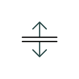 Vertical volume maximization icon showing using precision measurements to take cabinetry to the ceiling, utilizing every inch of vertical space.