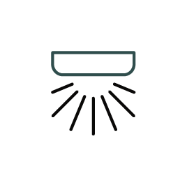 Boutique lighting icon showing strategically placed LED arrays that render colors accurately for morning and evening outfit selection.