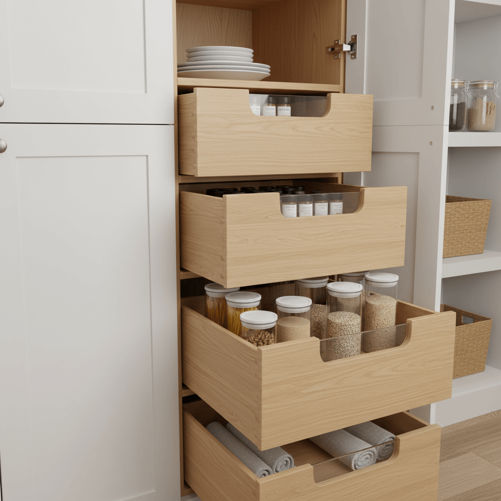 Custom pantry drawers for storage in Wrightsville Beach, NC