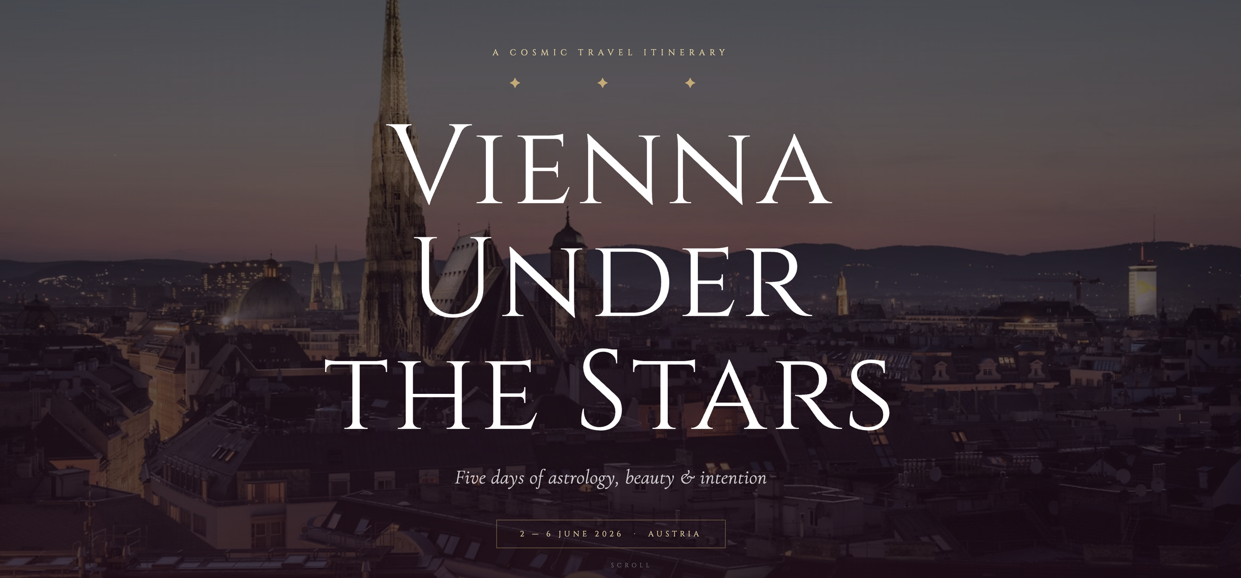 Vienna skyline at dusk with Stephansdom cathedral — astrology-guided travel itinerary by Cosmic Travel Studio