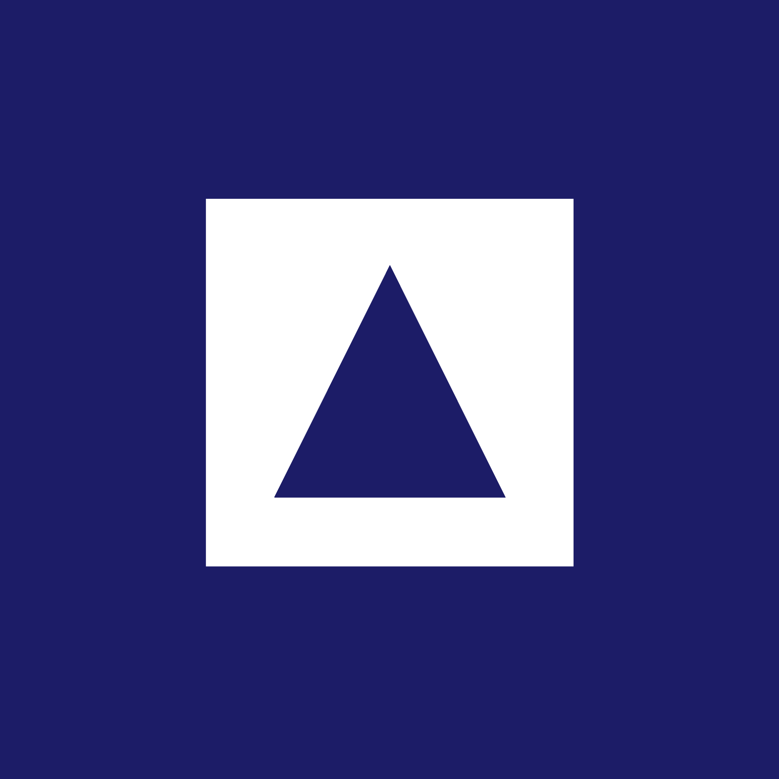 A blue square with a white square in the center, which contains a dark blue upward-pointing triangle.