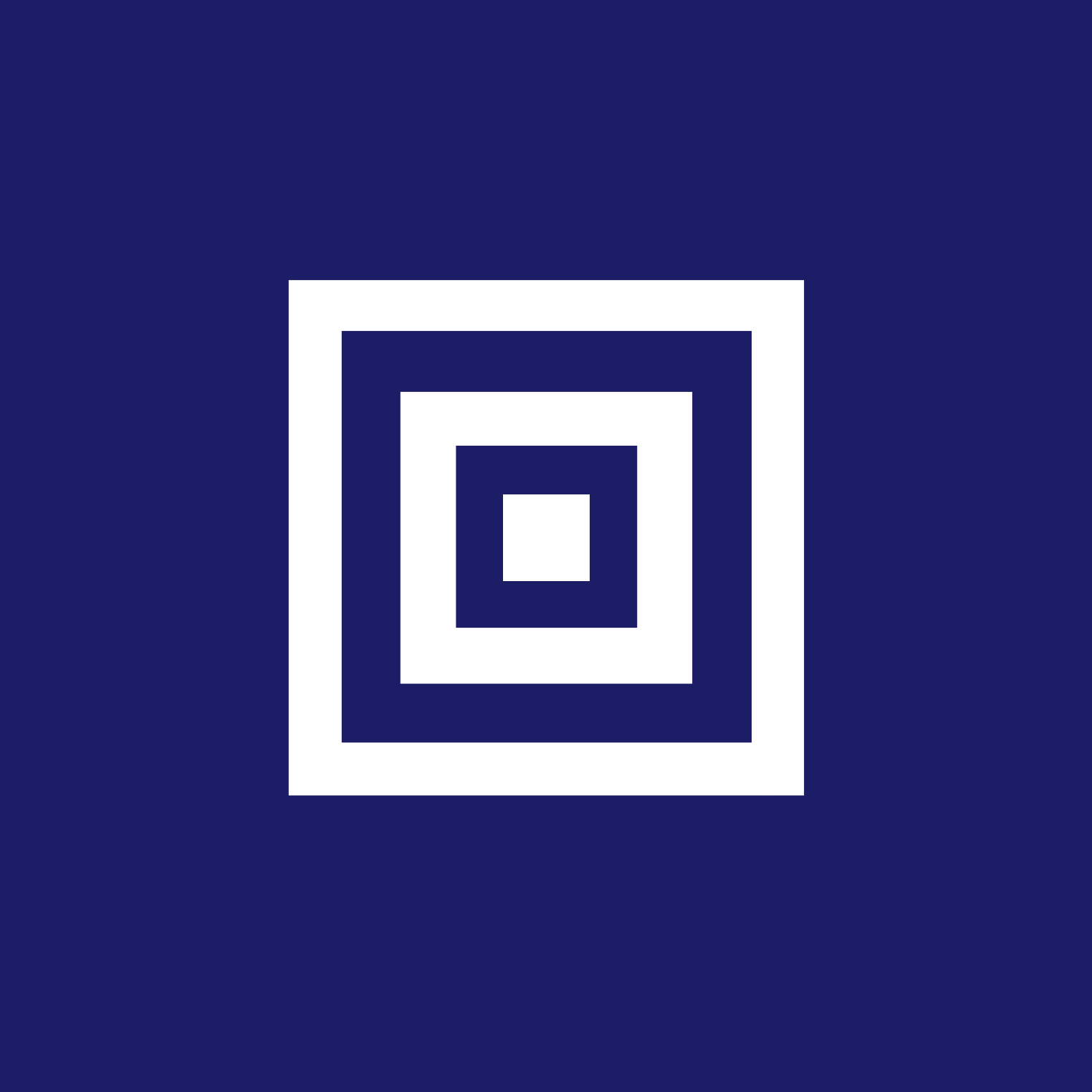 Blue background with a white concentric square maze pattern in the center.