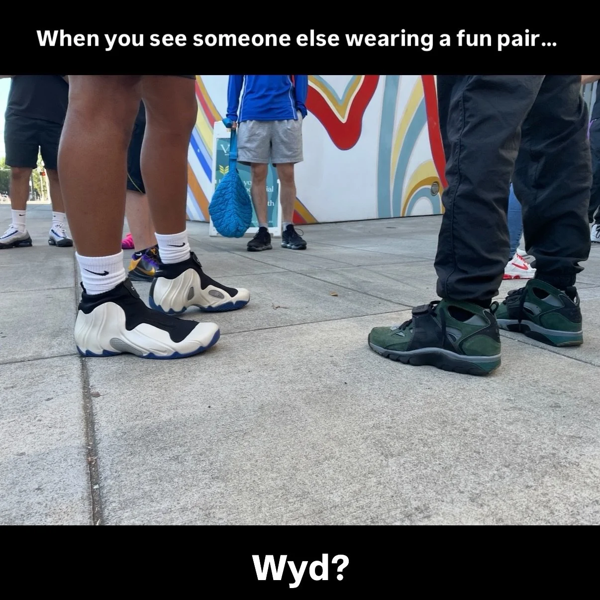 Shoe contact before eye contact is a thing

Do you initiate conversation?

Head nod?

Thumbs up?

COMMUNITY&hellip;
CULTURE&hellip;
CONVERSATION&hellip;

#itsthestoriesthatmatter