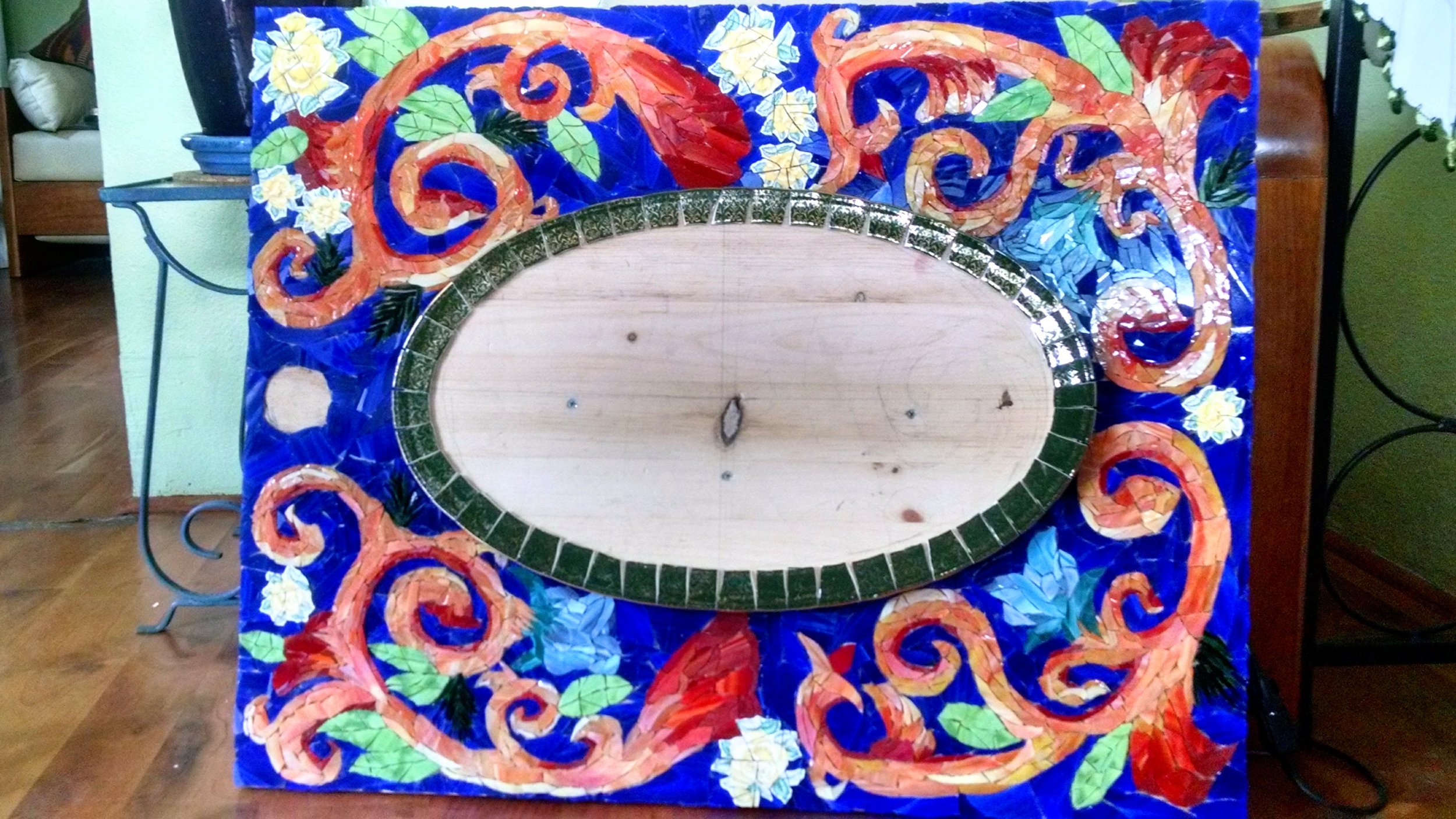 Blue glass mosaic commission