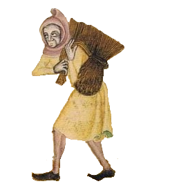 Medieval illustration of woman carrying sack
