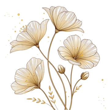 Elegant illustration of white flowers with gold accents.