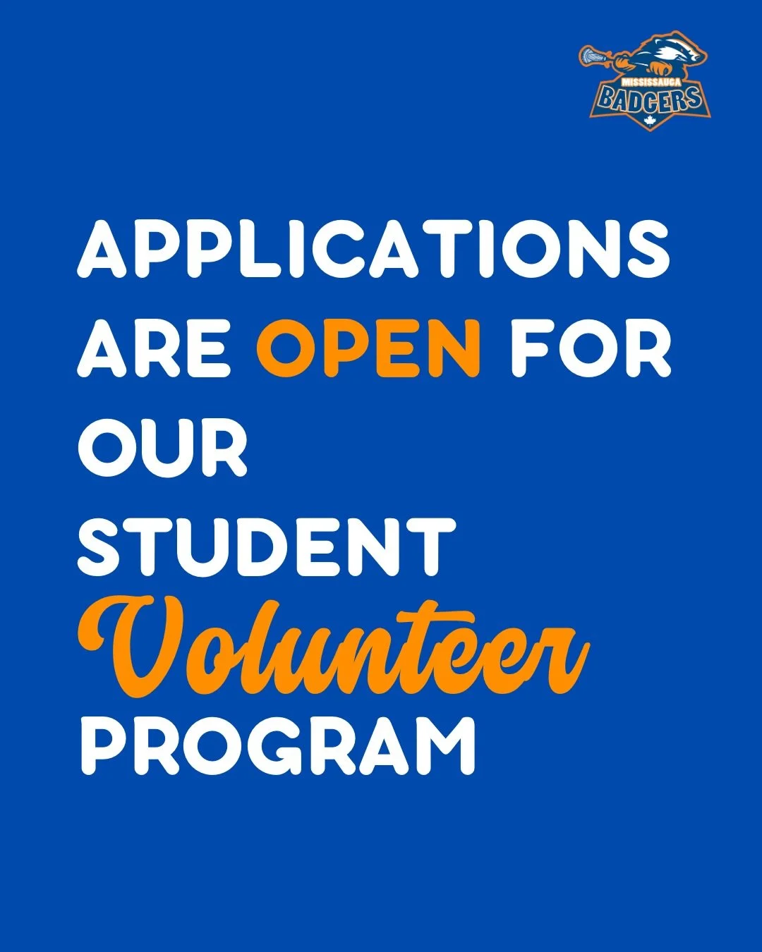 📢 High School Volunteers Wanted! 📢
Looking to complete your community service hours while making a real impact? Join Mississauga Badgers High School Volunteer Program and gain:

✅ 40+ hours of volunteer experience
✅ A professional reference for you
