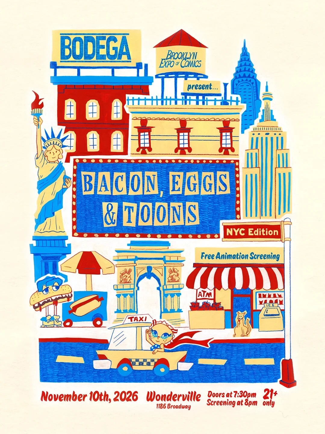 Bacon, Eggs &amp; Toons: A Free Animation Screening @wondervillenyc

Presented by @kddaawwggg, @bodegacomix, and @bkexpocomics

Come celebrate the Brooklyn Expo of Comics early with a brand new animation screening featuring 39 NYC animators with a lo