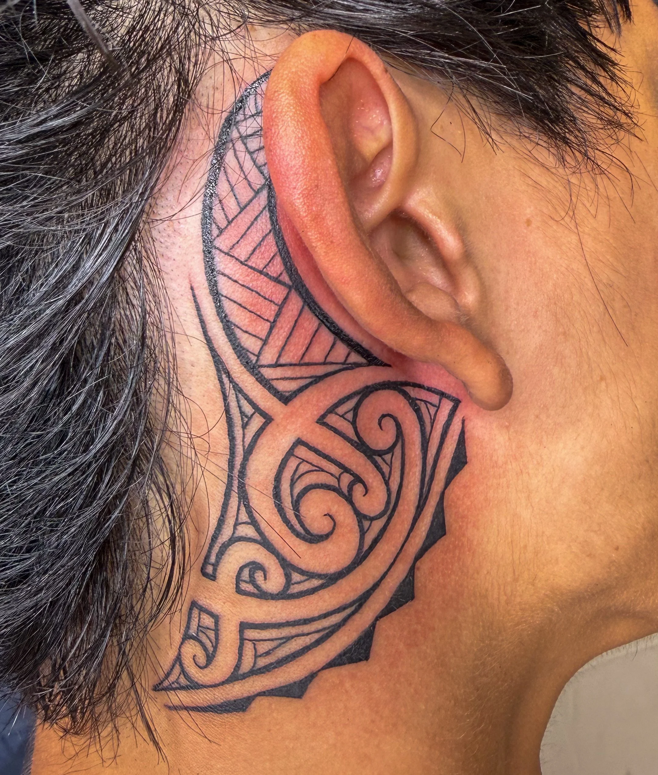 Polynesian Design Back of Ear Head Tattoo Monarch Tattoo Hawaii
