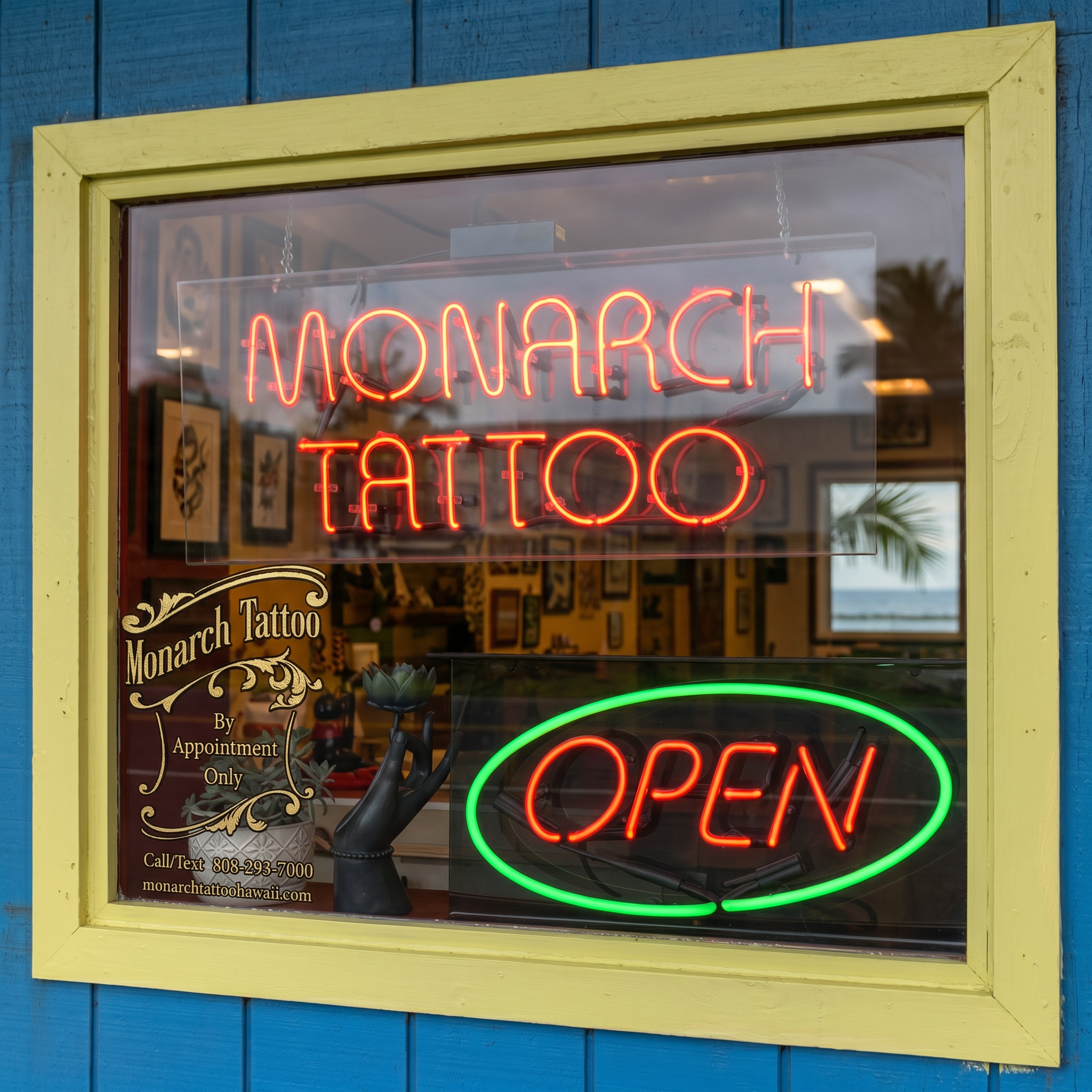 Monarch Tattoo Hawaii Studio Oahu Hawaii Neon Sign storefront