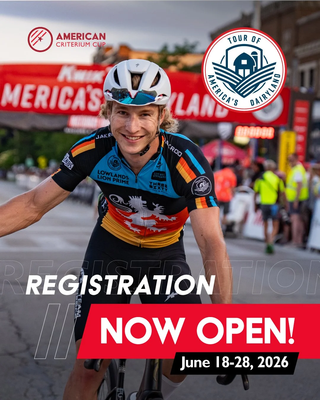 @tourofamericasdairyland is less than 100 days away, and registration is now open! 🔥

Tour of America&rsquo;s Dairyland is the largest competitive road cycling series in the US, delivering 11 straight days of racing through 11 beloved Wisconsin comm