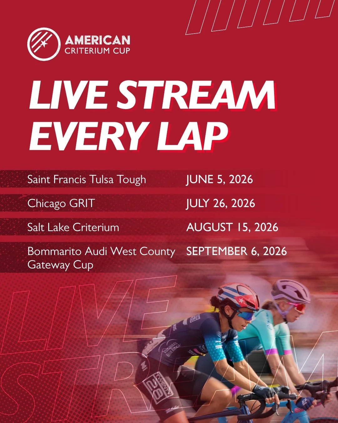 Not every fan can be on the sidelines, but you can still follow every move. 🎥 🚴♂️

This season, select American Criterium Cup events will be live streamed, bringing the speed, tactics, and intensity of crit racing straight to you.

📍 Live Streamed