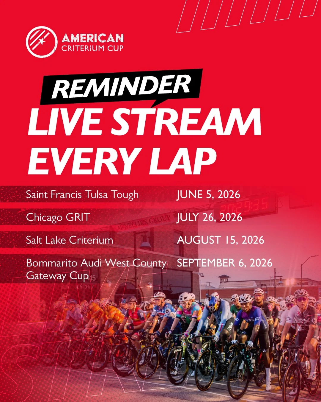 Can't make it to Tulsa? We've got you covered so you can watch every single lap from anywhere in the world! 🎥🔥

The Saint Francis Tulsa Tough ACC race day is streaming live on June 5, bringing the speed, tactics, and intensity of crit racing straig