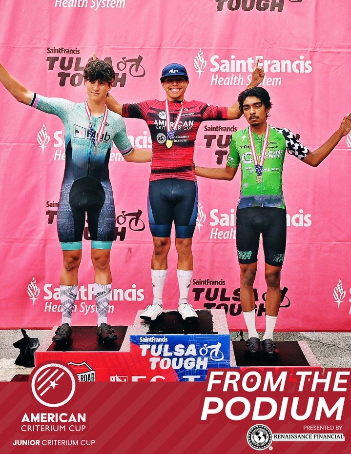 Congratulations to the incredible junior racers who climbed the podium at the Saint Francis @tulsa_tough FC Tulsa Arts District Criterium over the weekend at race #1 of the ACC Junior Criterium Cup presented by @renaissancefinancial! 🎉 The torrentia