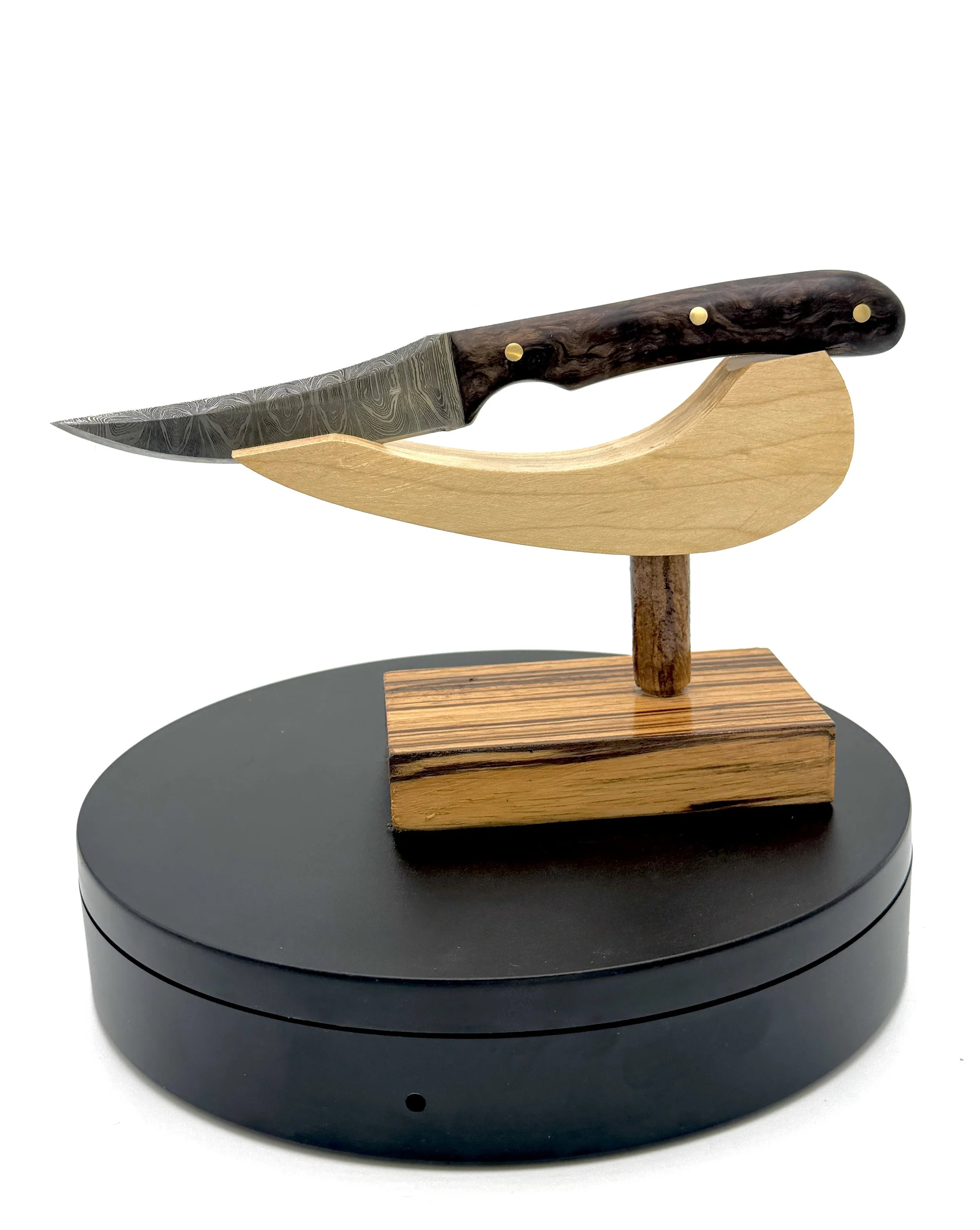 Damascus Steel Trailing Point Knife with Batik Mango Handles