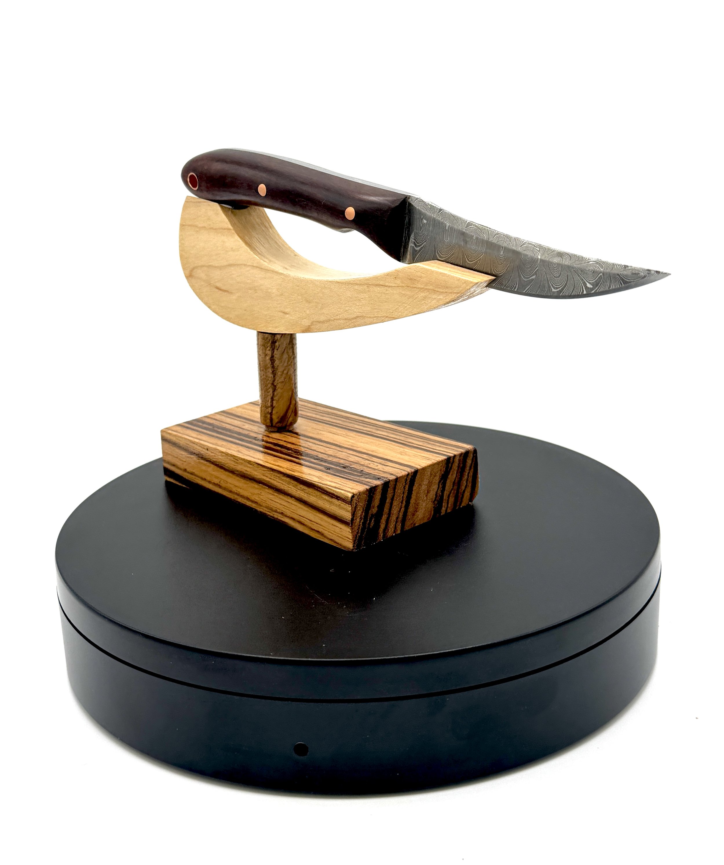 Damascus Trailing Point Upswept Knife With Snakewood Handles
