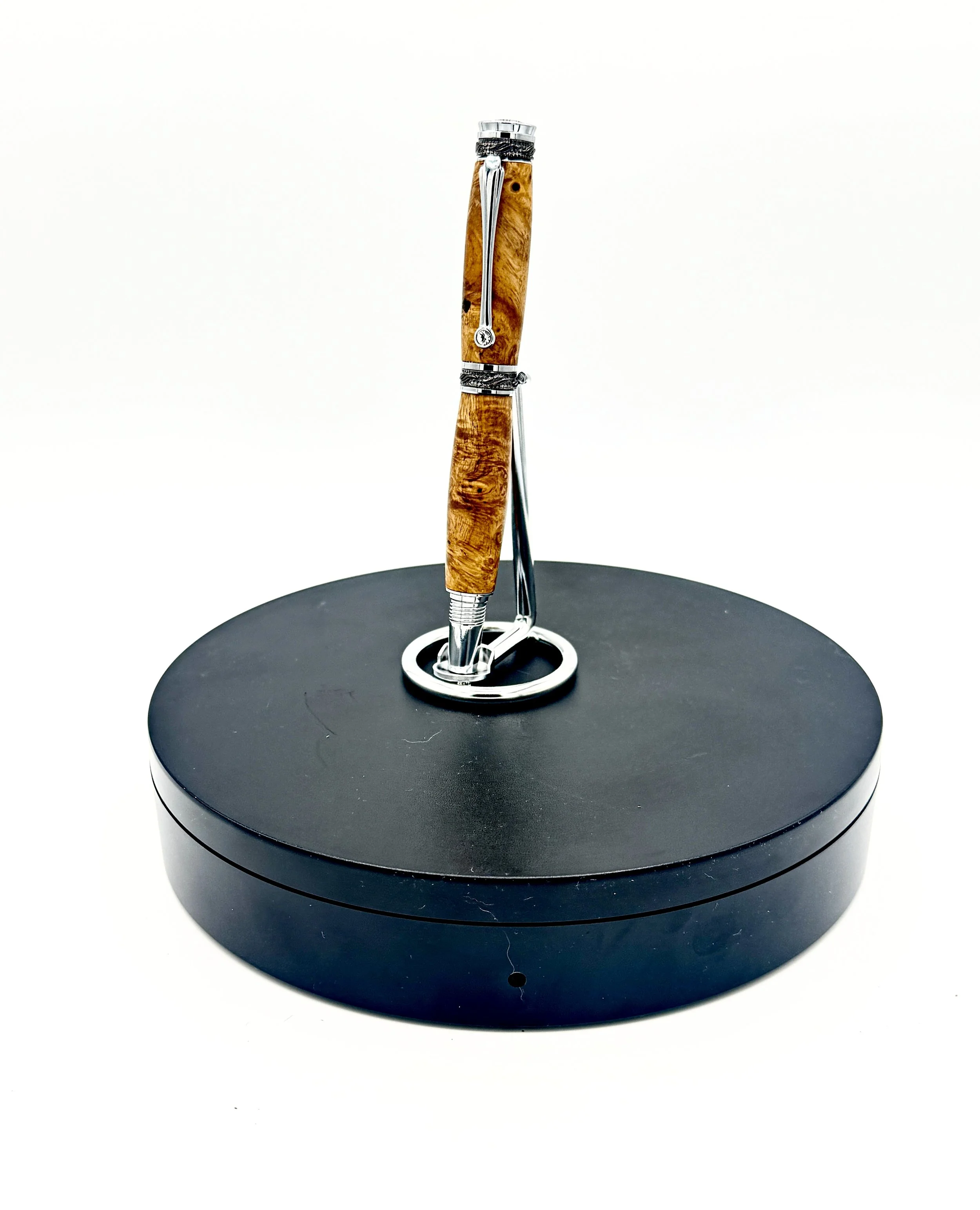 Majestic Junior Gun Metal Rollerball Pen in White Amboyna Burl