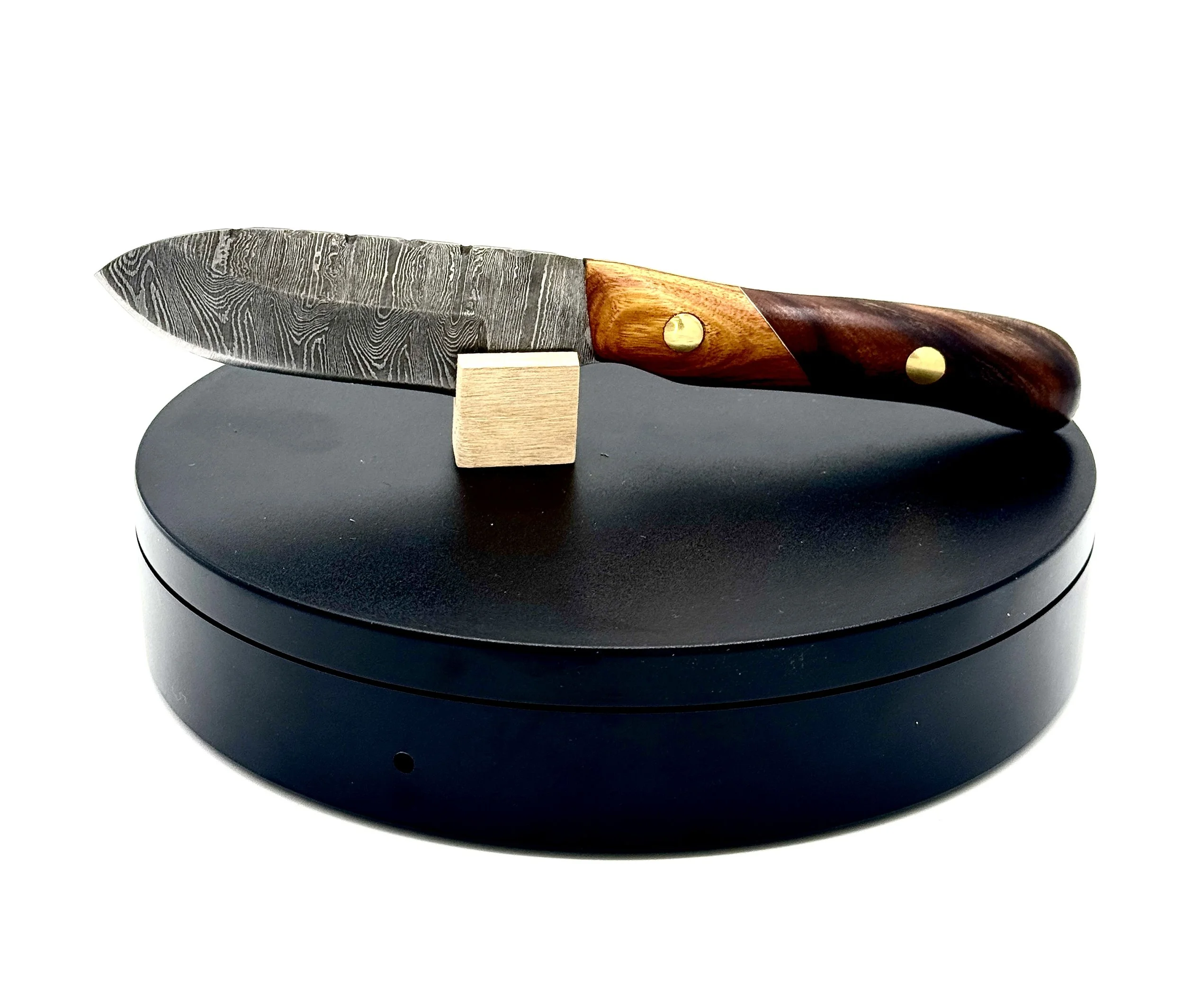 Damascus Steel EDC Knife with Exotic Canary and Desert Ironwood Scales