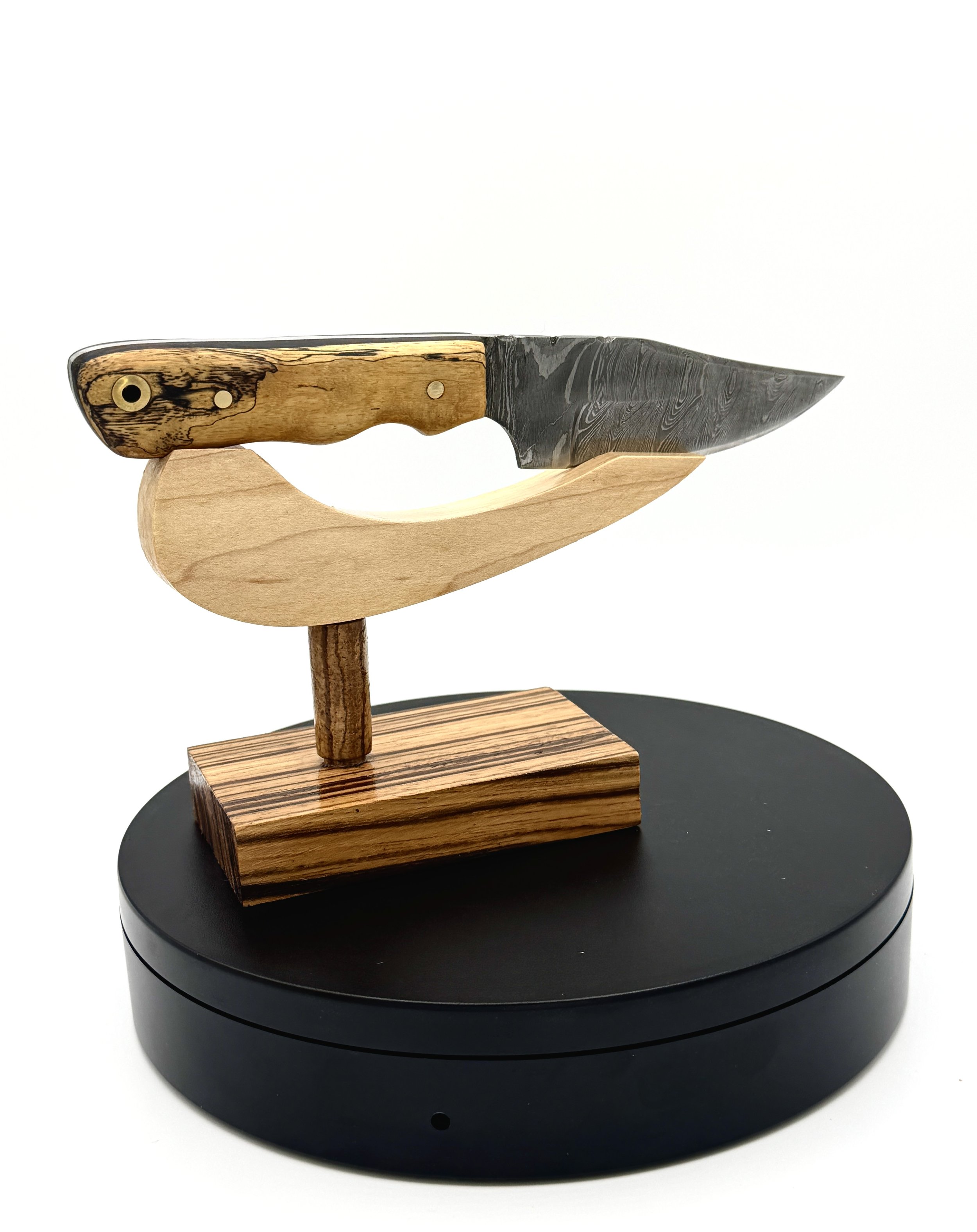Damascus Steel EDC Knife with Spalted Tamarind Handle