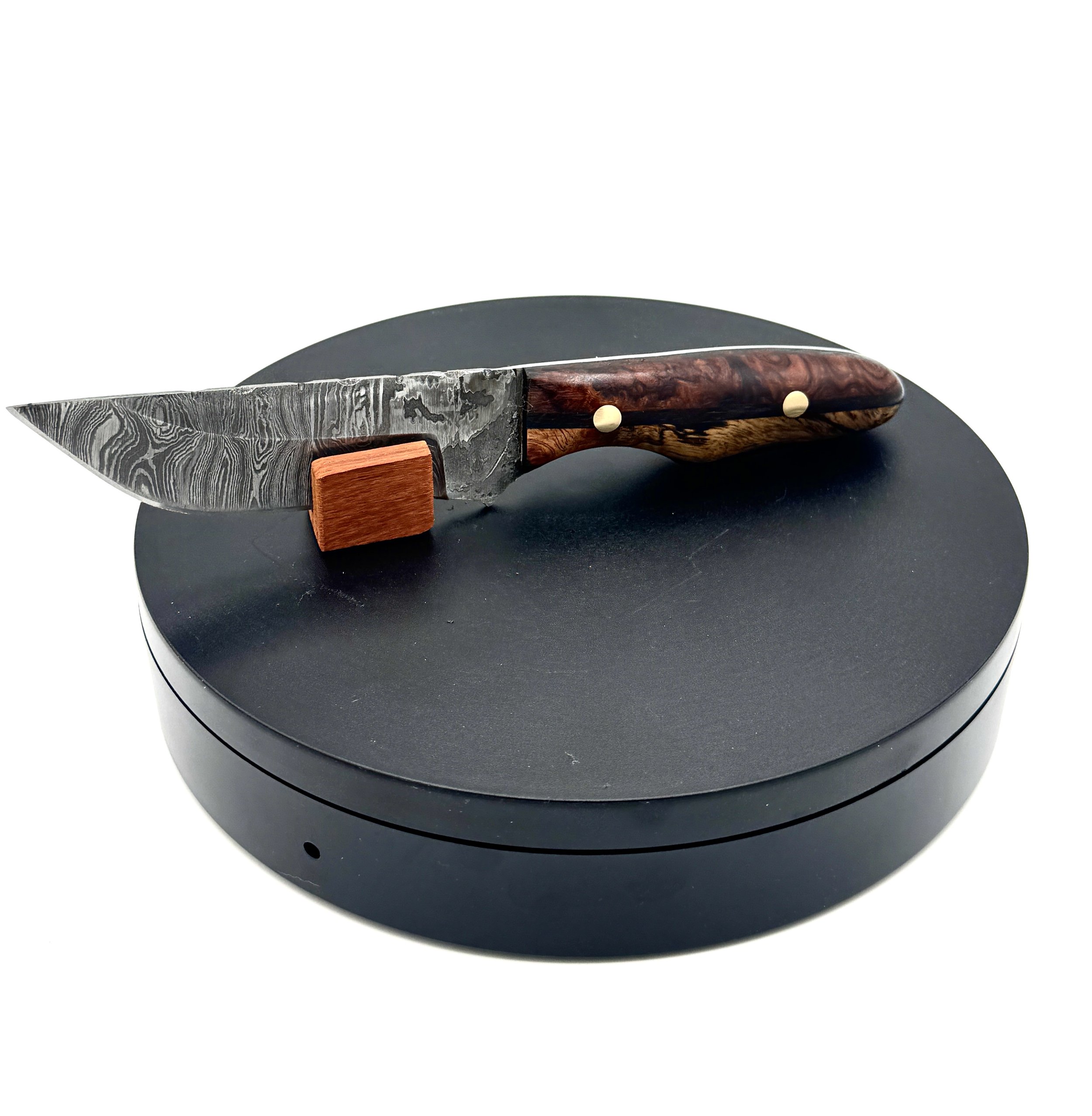 Damascus Steel EDC Knife with Desrt Ironwood, Neem Burl, and Wenge Exotic Wood Handle