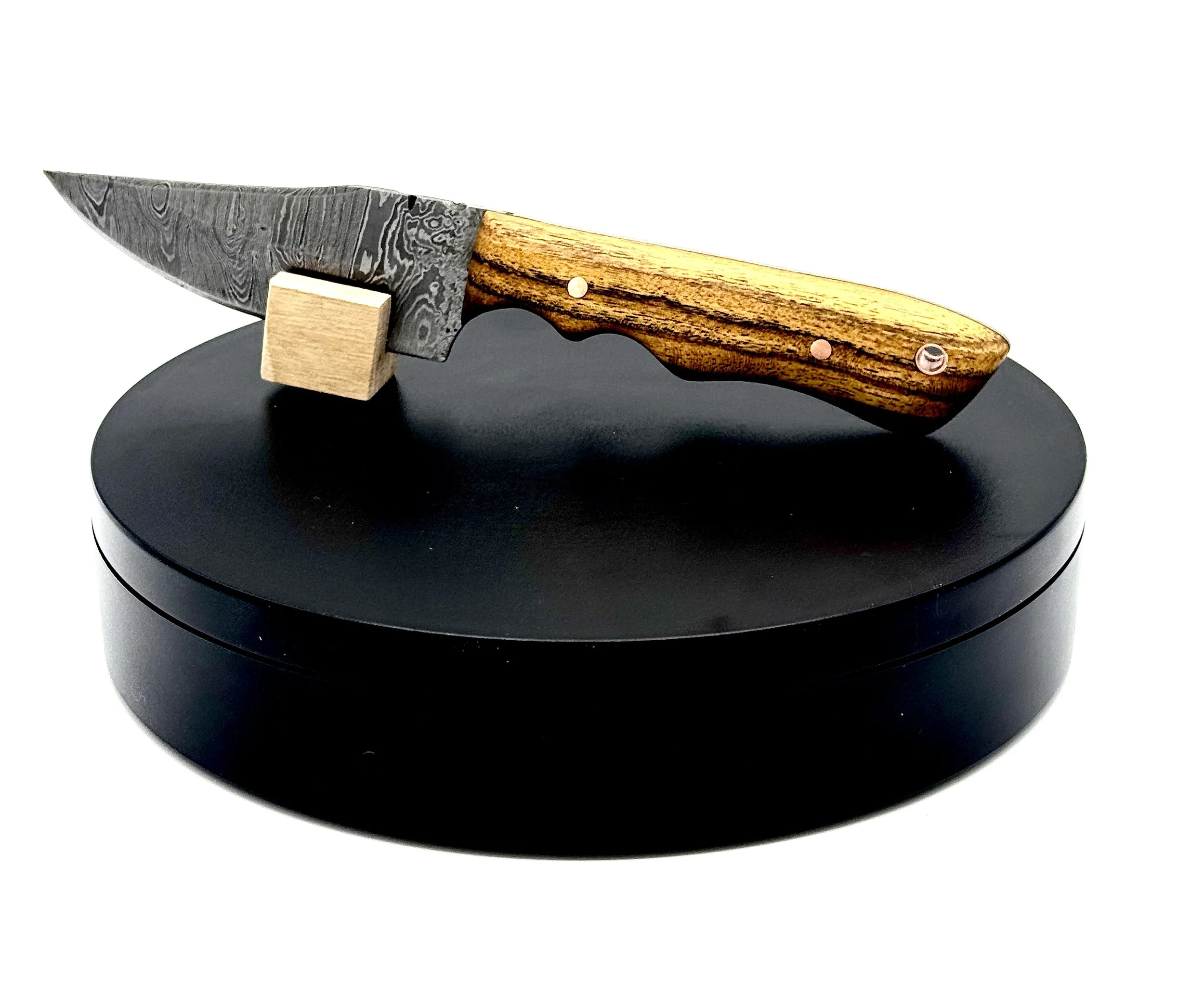 Damascus EDC Knife with Bocote and Copper
