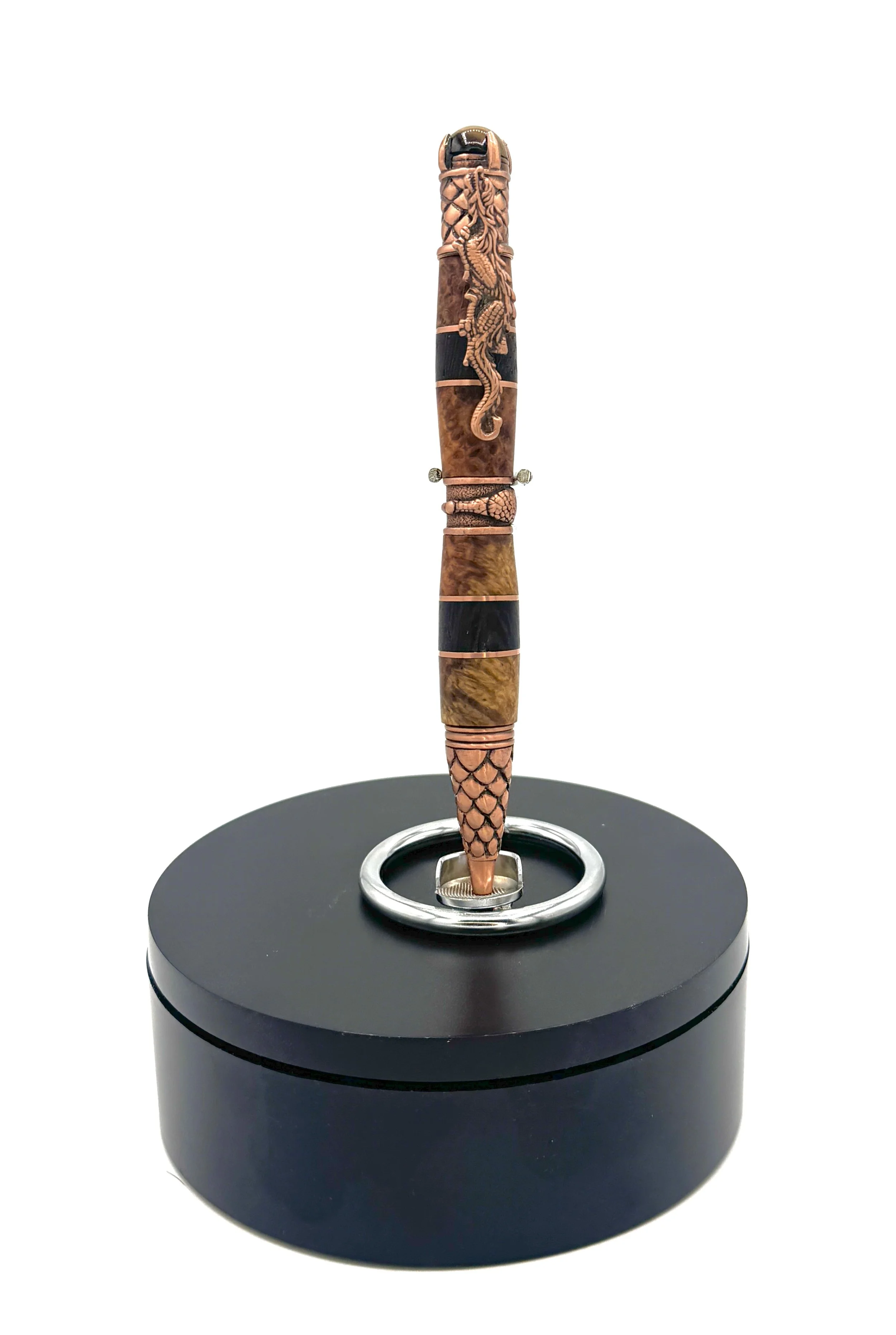 Custom Dragon Pen with Red Amboyna Burl, Wenge, and Copper Inlays