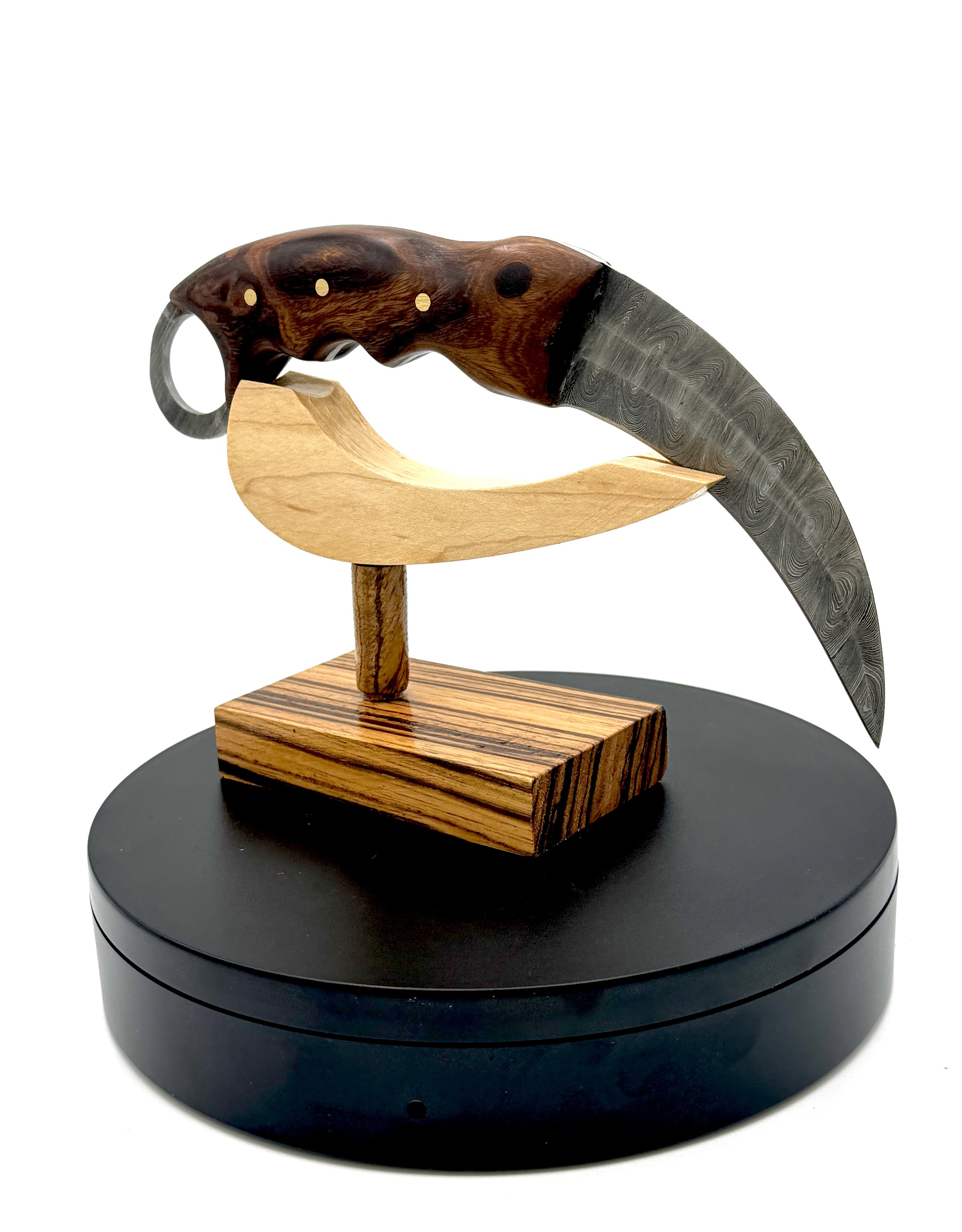 Damascus Steel Karambit Knife with Desert Ironwood Handle