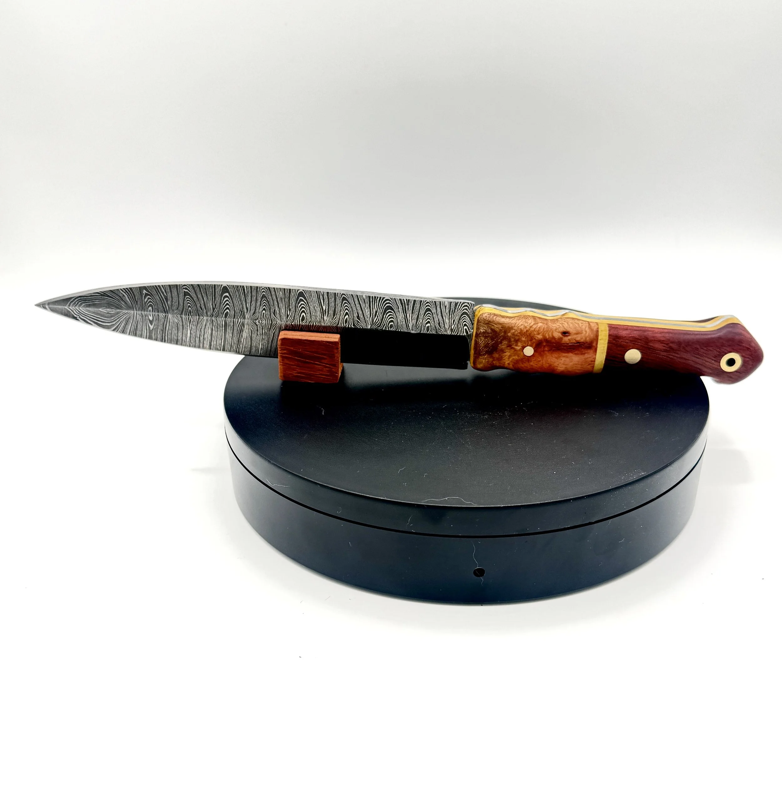 Exquisite Damascus Steel Dagger with Exotic Bloodwood, Pink Ivory and Yellow Heart Wood Handle