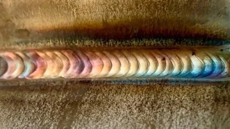 Weld showing a range of colors produced in the welding process.