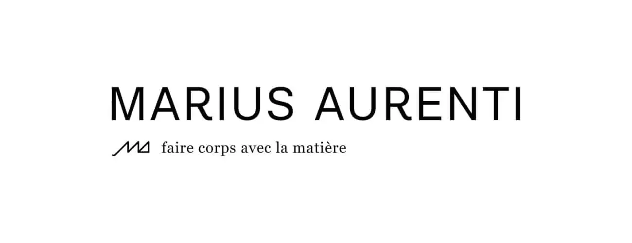 Titre 'MARIUS AURENTI' avec sous-titre 'faire corps avec la matière' sur fond blanc.