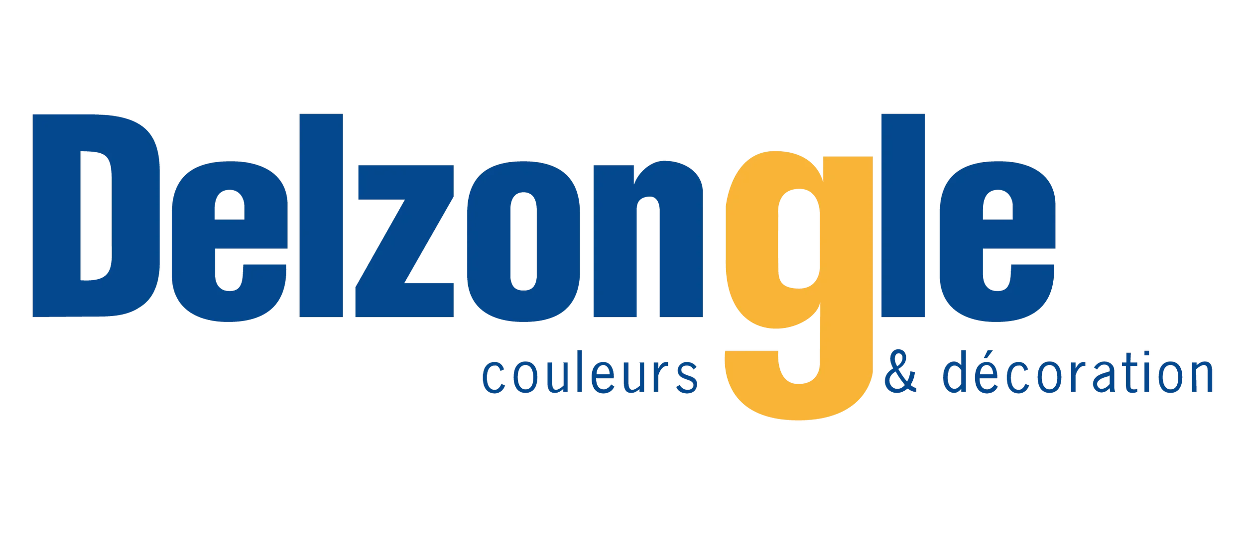 Logo de Delzongle couleurs & décoration, avec le nom en texte bleu et orange, et le slogan 'couleurs & décoration' en dessous.